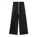 Rick Owens Men's Fashion Biker Retro Work Pants Zipper Drawstring Black Multi-pocket Loose Long Pants Ngvp #7442