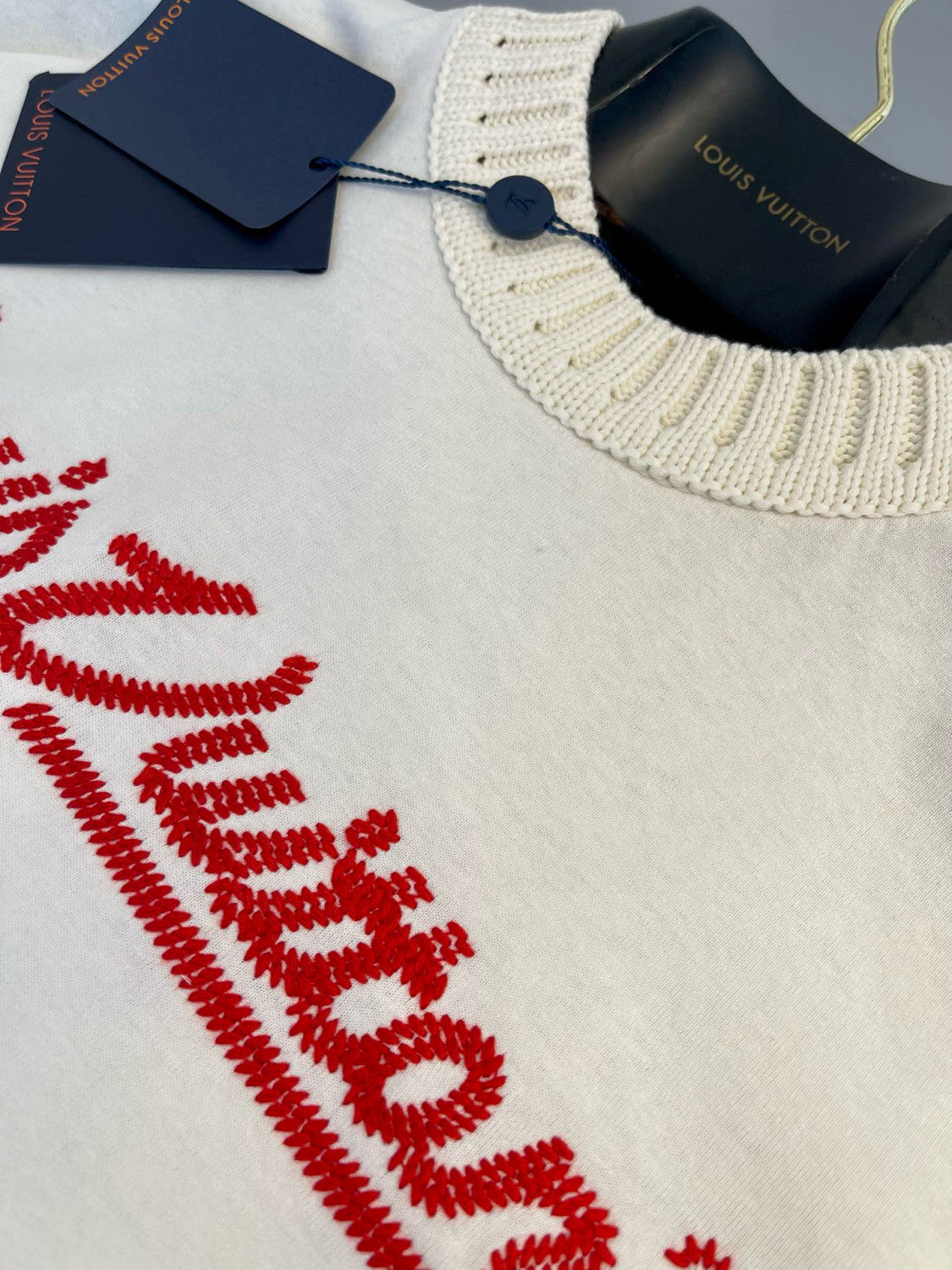 Louis Vuitton Men's And Women's Summer Logo Letters Embroidered Round Neck Short Sleeve T-shirt #75694