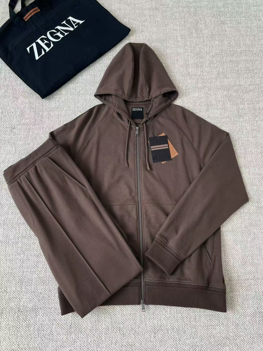 Zegna Solid Color Cotton Casual Hooded Zipper Sweatshirt and Pants #377852