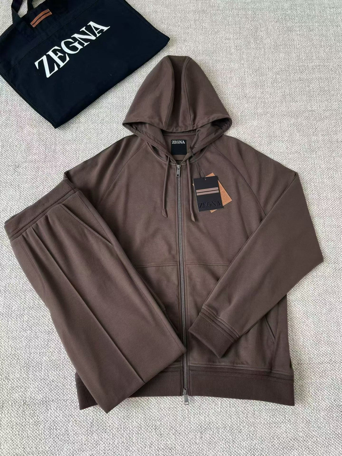 Zegna Solid Color Cotton Casual Hooded Zipper Sweatshirt and Pants #377852
