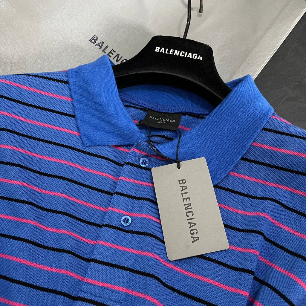 Balenciaga Men's Summer Solid Colour Stripe Printed Embroidery Pattern Printed Polo Neck Short Sleeve T-Shirt #77117