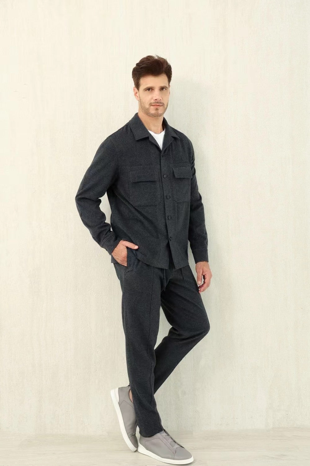 Ermenegildo Zegna Men's Fall/Winter Wool Blend Solid Color Mid-Rise Casual Straight-Leg Drawstring Sweatpants Ngvp #2517