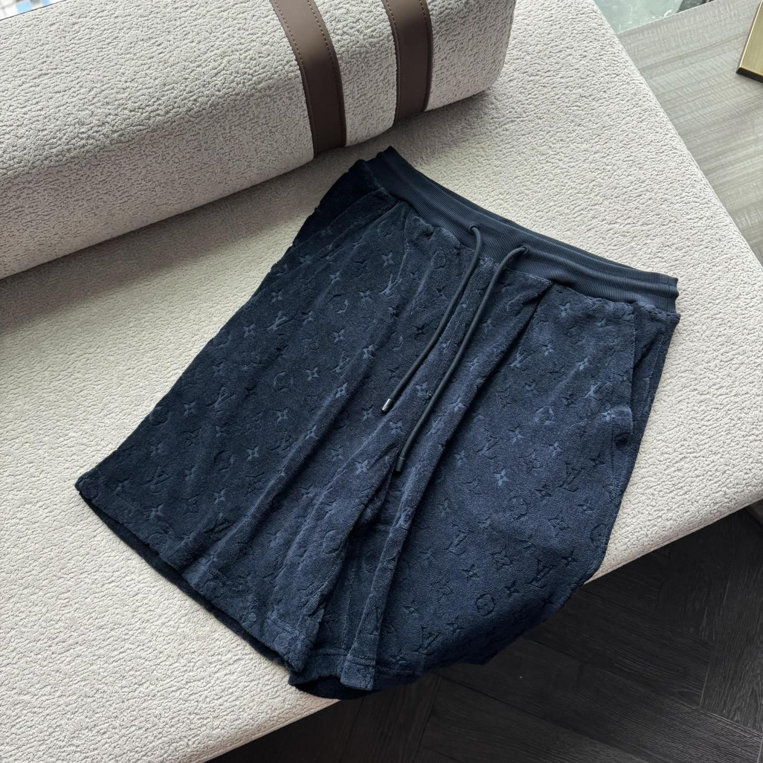 Louis Vuitton Men's Summer Solid Color Letter Print Cotton Terry Cloth Drawstring Shorts #77875