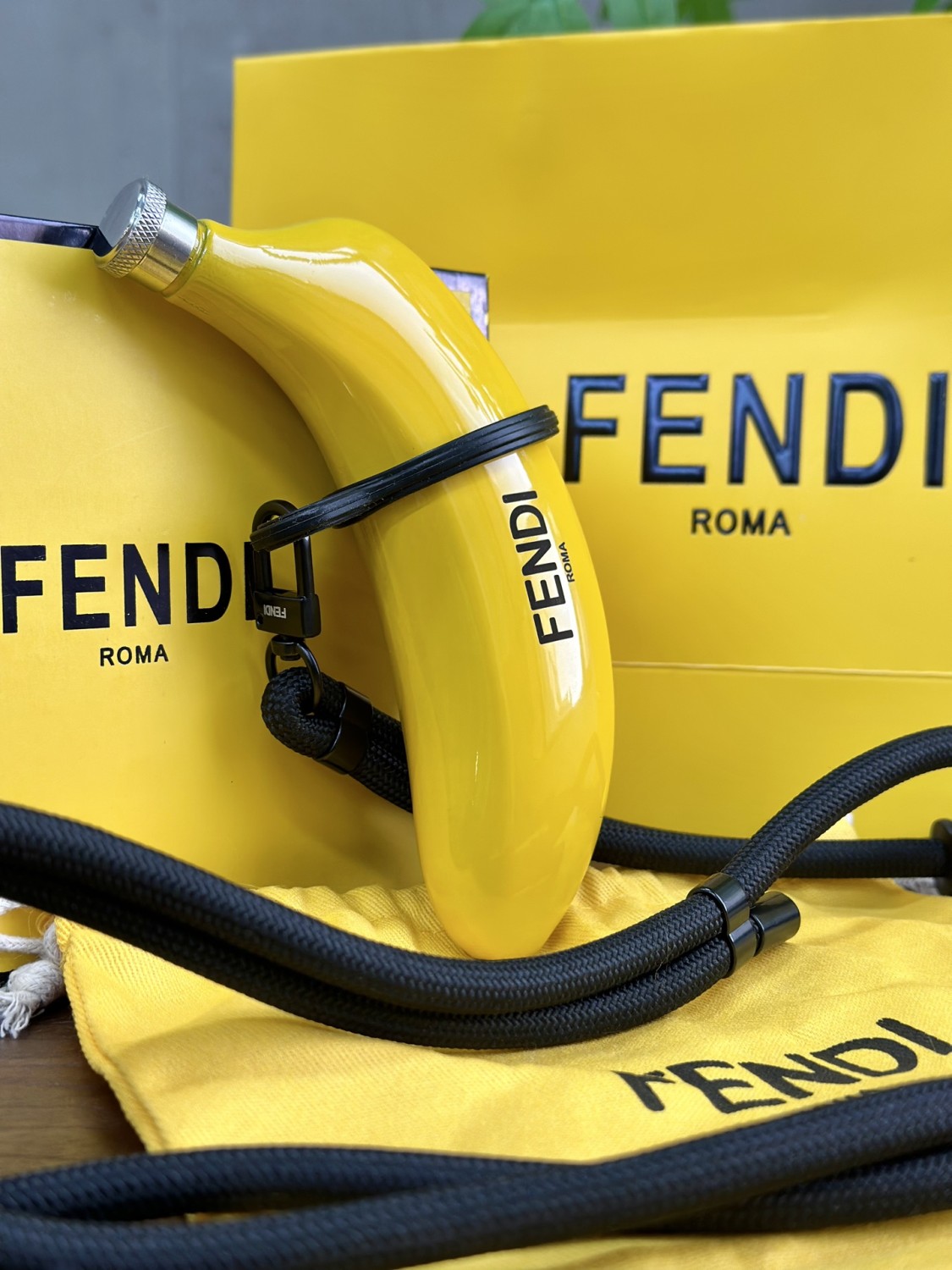 Fendi Limited Edition: Limited Stock Available Banana-print Flask Fashionable Mini Crossbody Bag Total Length: 150 Cm. Diameter: 8 Mm. Adjustable From 75 To 150 Cm. Comes In A Complete Gift Box Set Bags #197028
