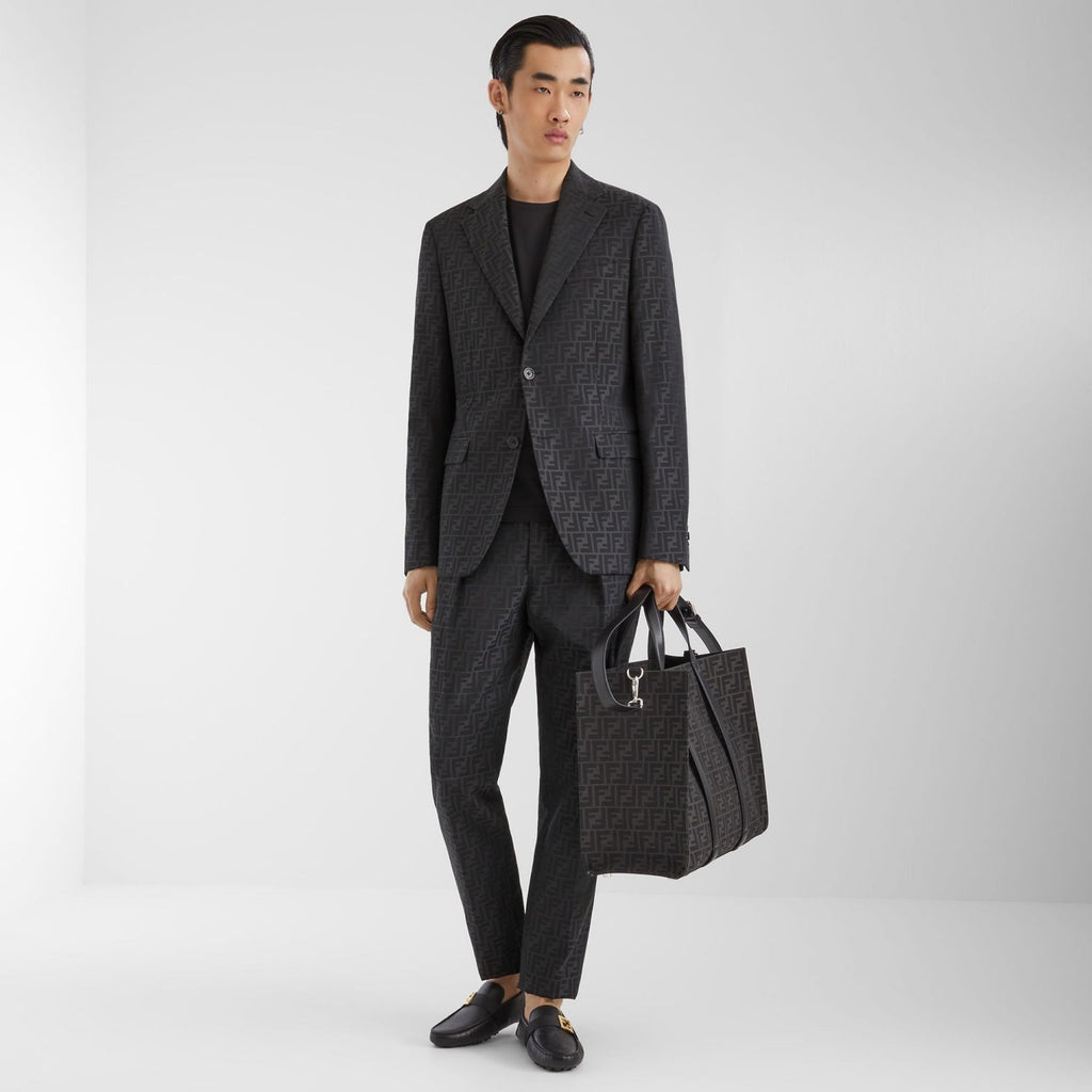 Fendi Men's Fall And Winter F Full Print Casual Suit Jacquard Lapel Single-breasted Jacket Straight Suit Pants Set #71558