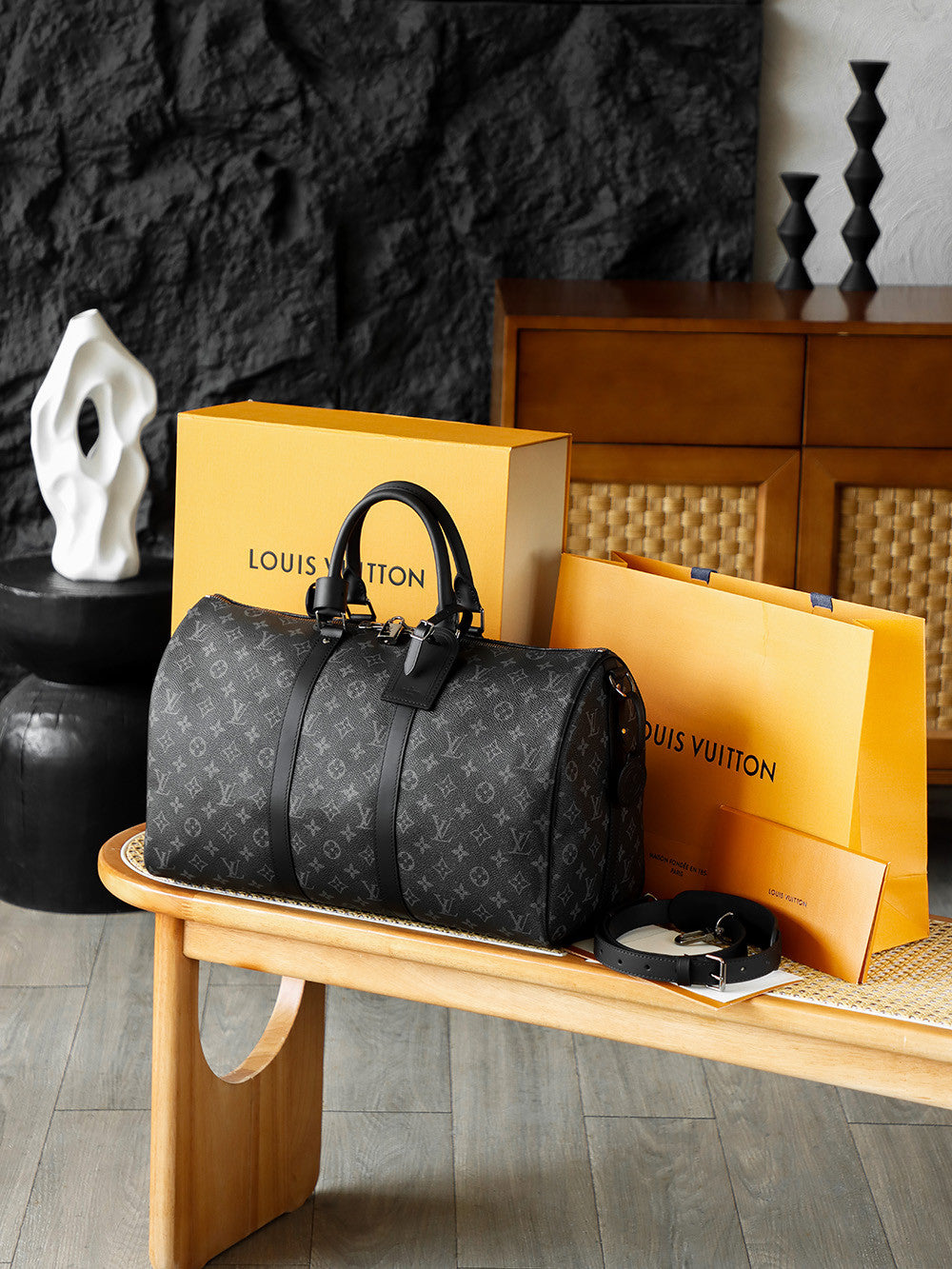 LOUIS VUITTON Keepall Bandoulière 45 Monogram Eclipse Travel M40569 #335964