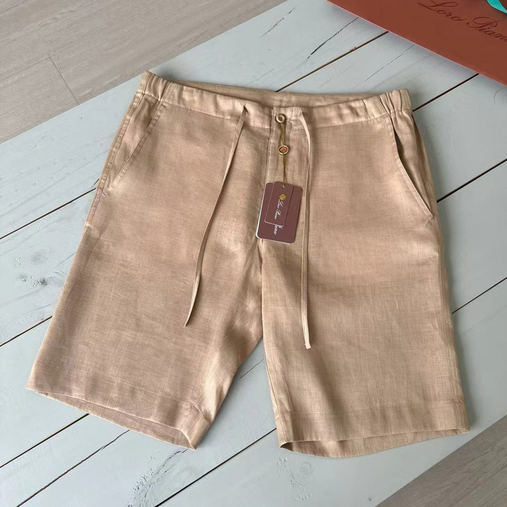 Loro Piana Men's Spring And Summer Trend Fashion Mid-waist Tie Shorts Linen Solid Color Casual Pants Ngvp #8163