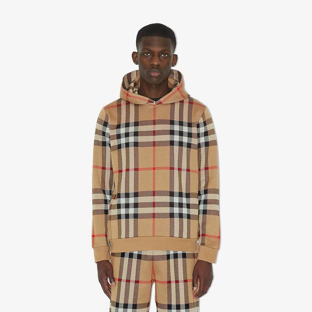 Burberry Check Cotton Jacquard Hoodie Plaid Sweatshirt Pullover #96325