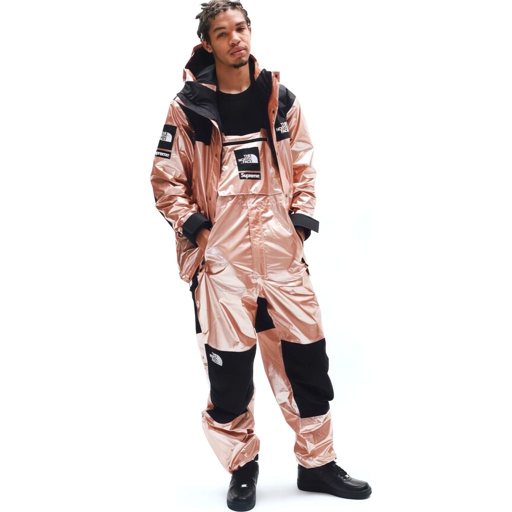 Supreme X The North Face Men's Winter Nylon Metallic Single Breasted Zip Hooded Jacket Bib Pants Overall Set Suit #97741