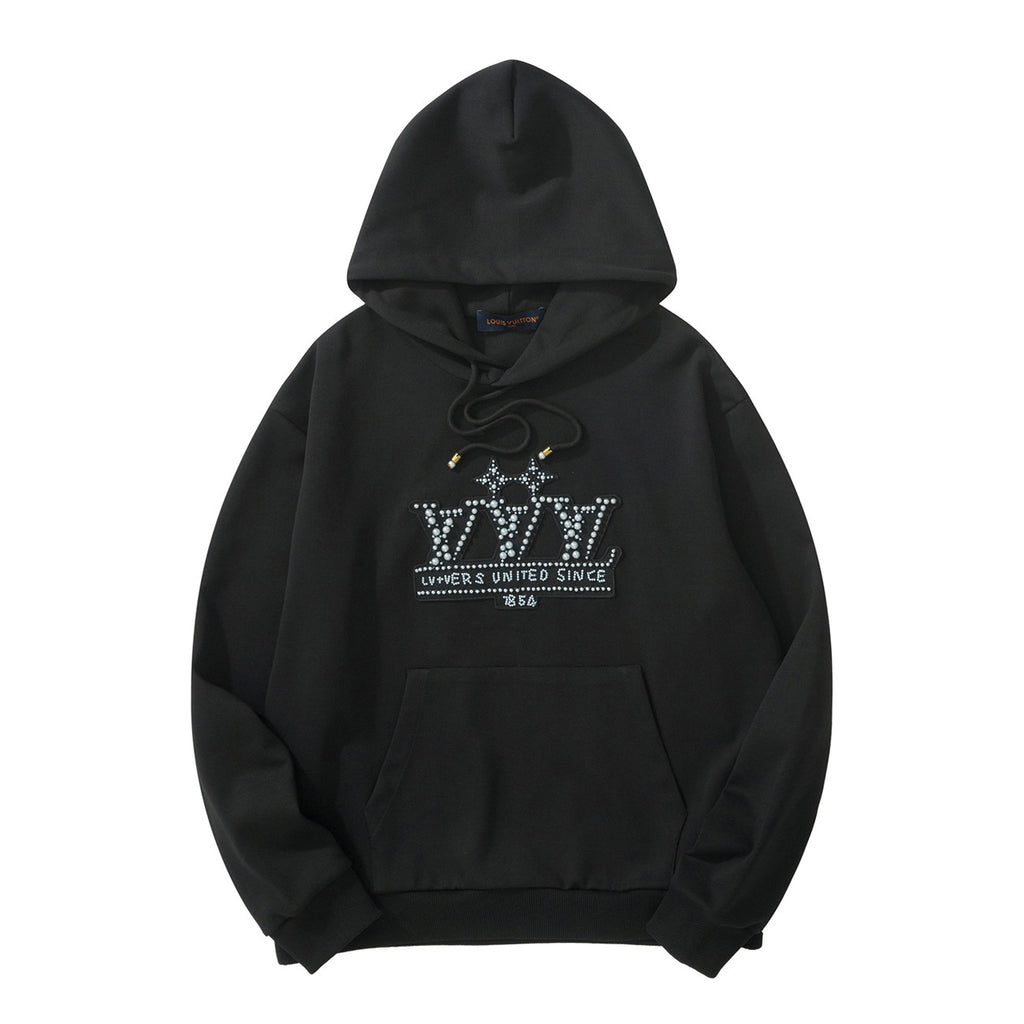 Louis Vuitton Men's Spring and Autumn Solid Color Beaded Logo Letter Long Sleeve Hooded Sweatshirt #74489
