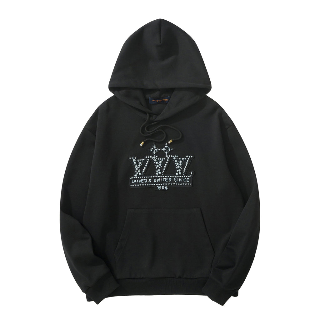 Louis Vuitton Men's Spring and Autumn Solid Color Beaded Logo Letter Long Sleeve Hooded Sweatshirt #74489