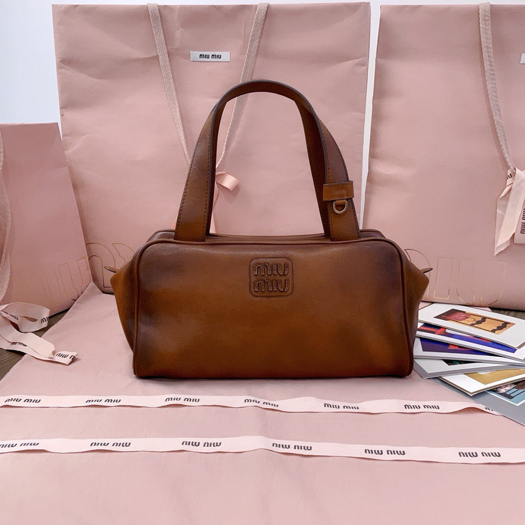 MiuMiu Leather Handbag Soft Clutch Signature Square Bag Fashionable Trendy Casual Bags 5bb182_2ier_f0046_v_moo #82284A