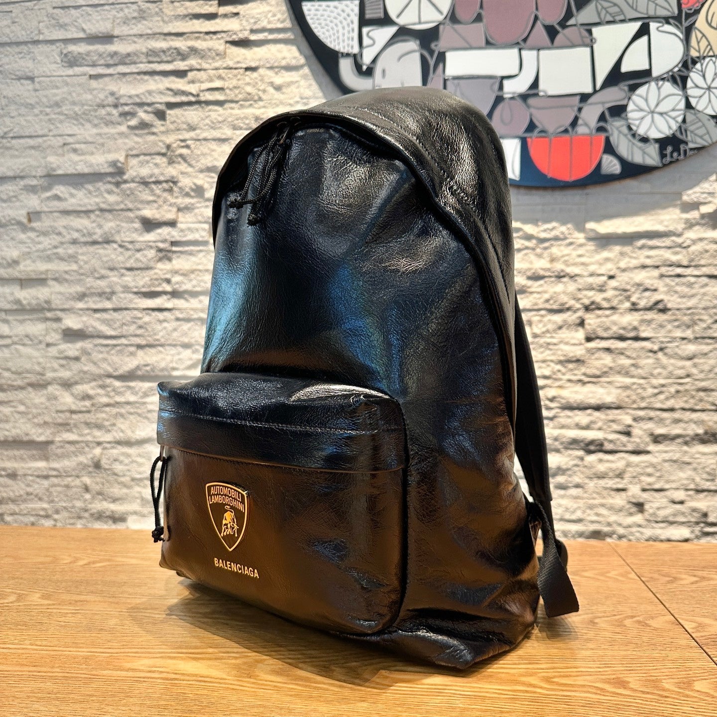 Balenciaga x Automobili Lamborghini Explorer Men's Solid Color Letter Print Oil Wax Leather Book Bag Backpack Bags #78129