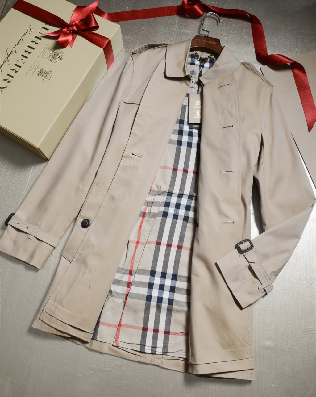 Burberry Men's Spring and Autumn Solid Color Double Breasted Mid-Length Waist Trench Coat Jacket #72856