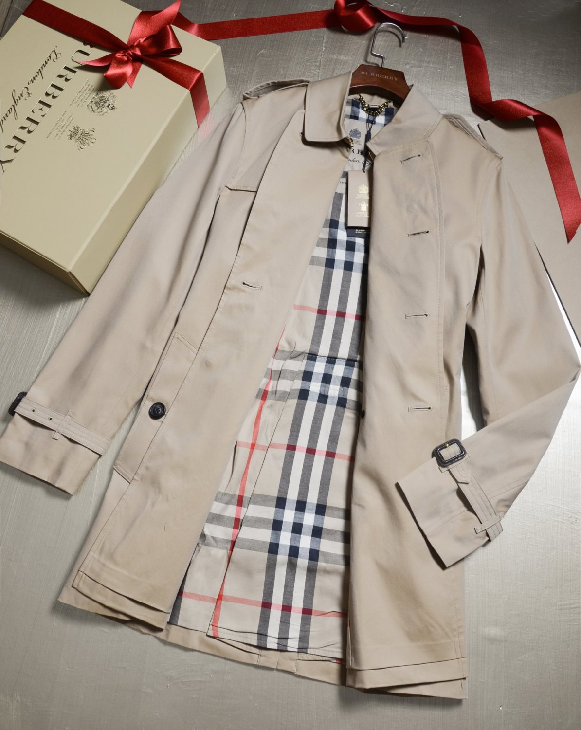 Burberry Men's Spring and Autumn Solid Color Double Breasted Mid-Length Waist Trench Coat Jacket #72856