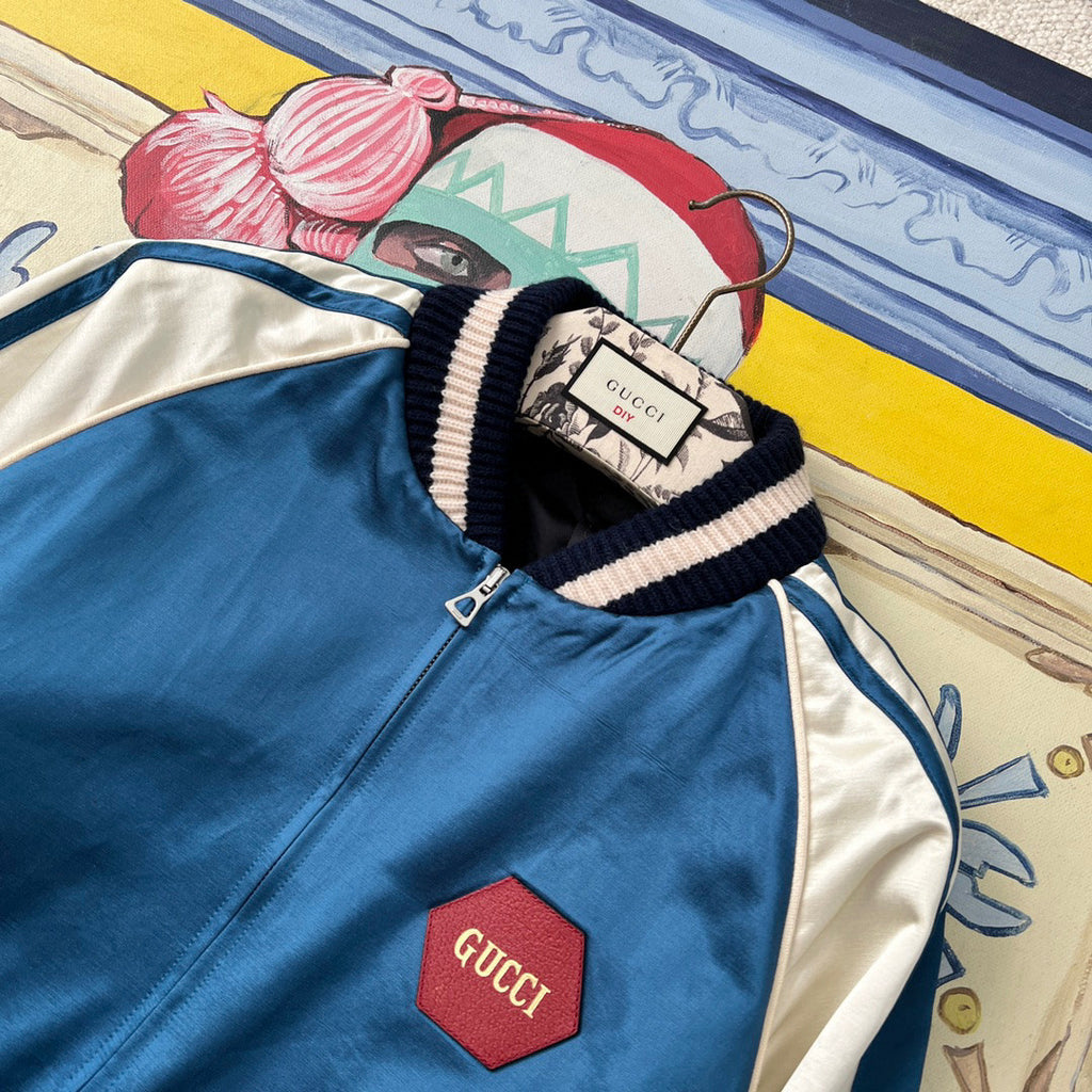 Gucci  Baseball Jersey Zip Up Jacket Blue #4583