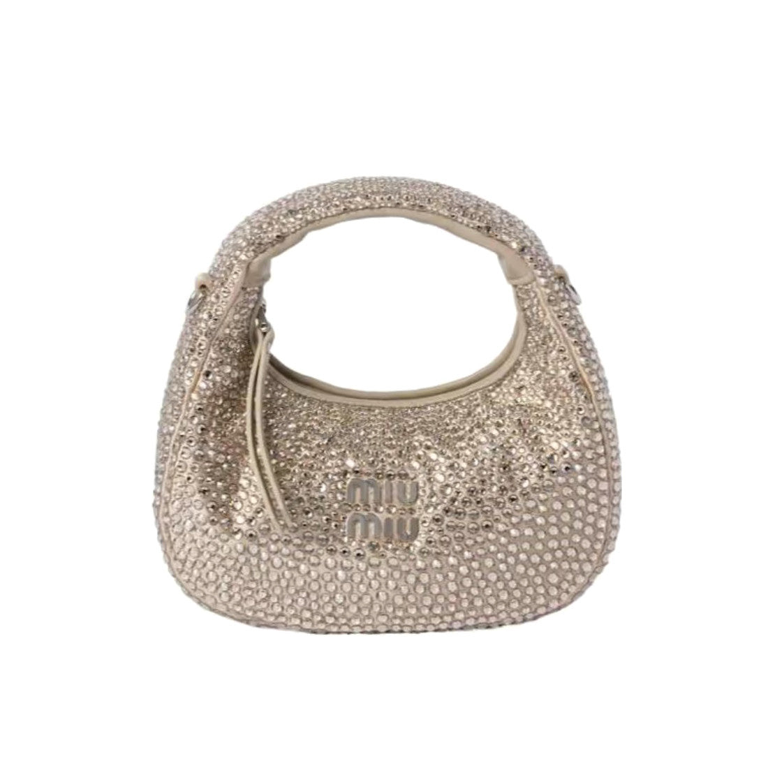 MiuMiu Wander Women's Metal Engraved Logo Detachable Chain Shoulder Strap Faux Crystal Embellished Shoulder Slanting Handbag Bag Bags #76744