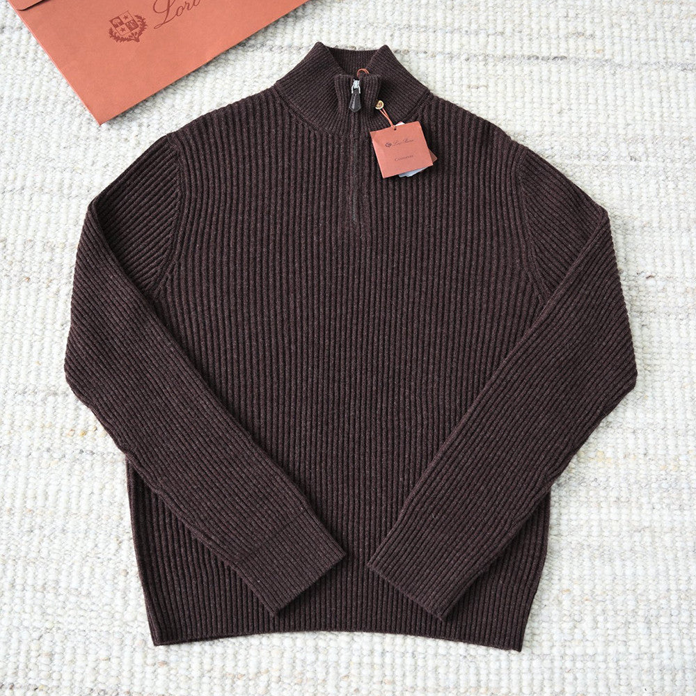 Loro Piana Plane Tree Men's Sweater Ribbed Turtleneck Half-zip Pullover Long-sleeved Cashmere Sweater #332989