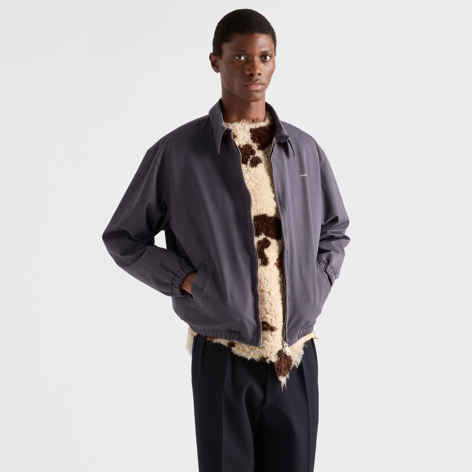 Prada Men's Spring/Fall Casual Fashion Solid-Color Collared Zipper Gentleman Style Cotton Jacket #79135