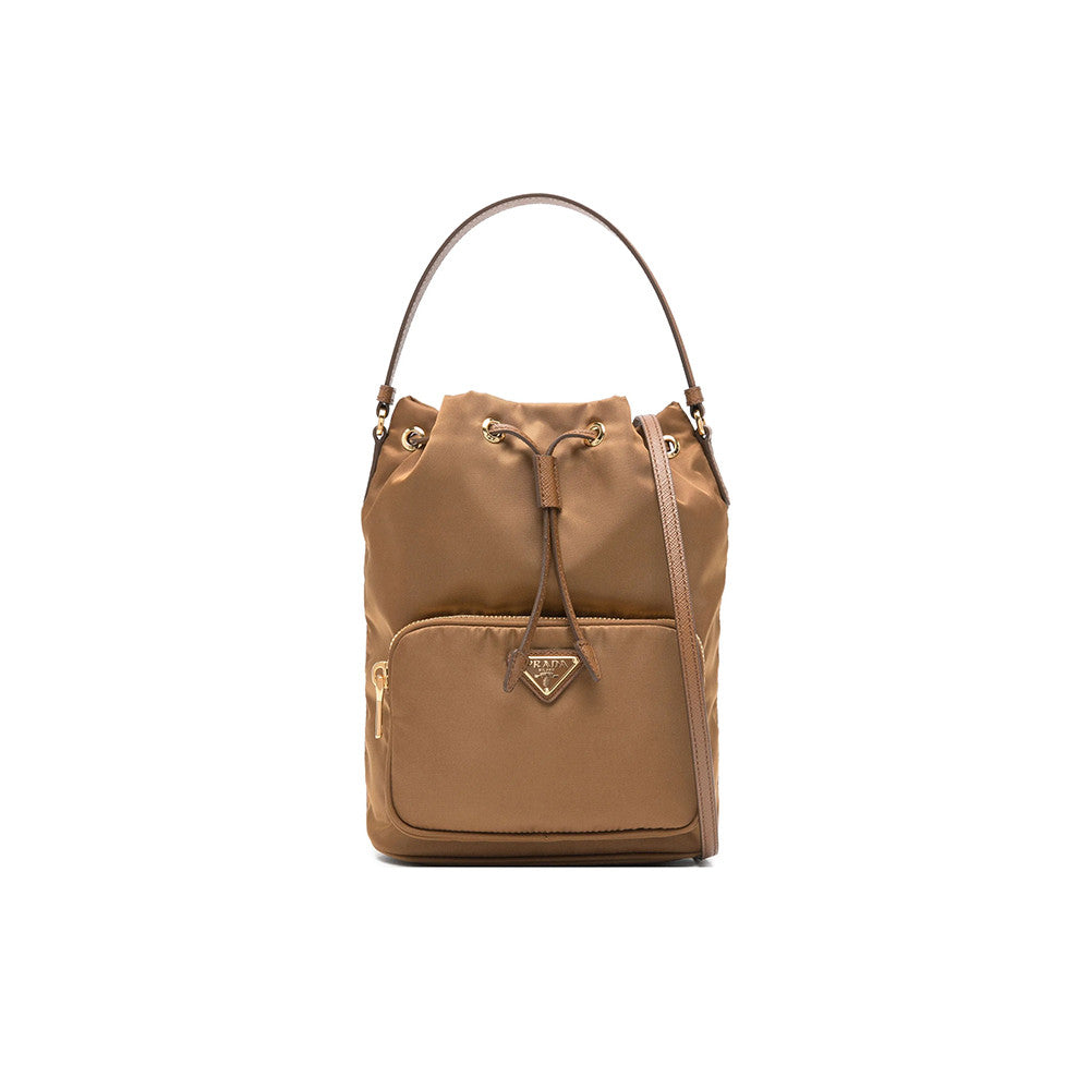 Prada Duet Recycled Nylon Bucket Bag Drawstring Closure Shoulder Bag #332667