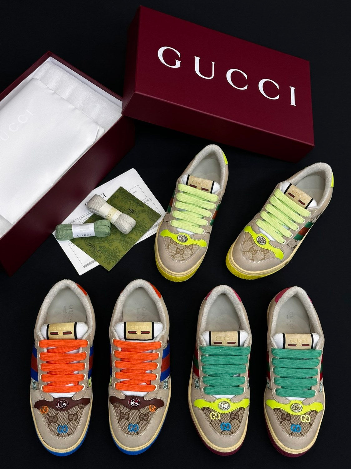 Gucci Screener Men's and Women's Fashion Casual Round-Toe Lace-Up Classic Print Low-Top Sneakers #78429