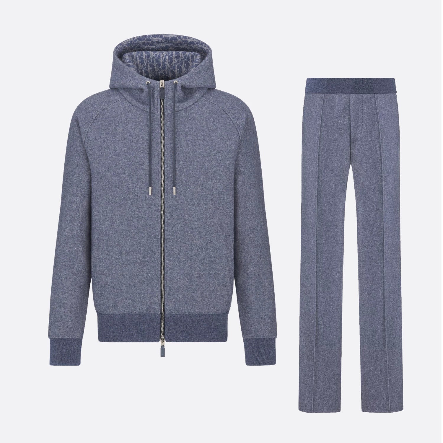 Dior Men's Spring and Autumn Solid Color Jacquard Cashmere Hooded Zipper Long Sleeve Jacket Drawstring Lace-Up Leisure Pants Suit Set #75272