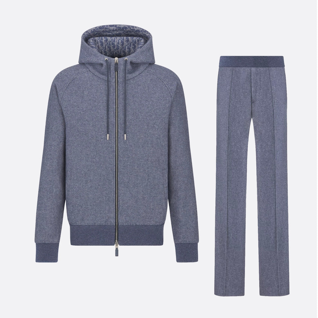 Dior Men's Spring and Autumn Solid Color Jacquard Cashmere Hooded Zipper Long Sleeve Jacket Drawstring Lace-Up Leisure Pants Suit Set #75272