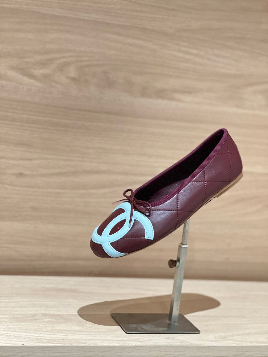 CHANEL Ballet Flats Lambskin Burgundy Light Blue #386254