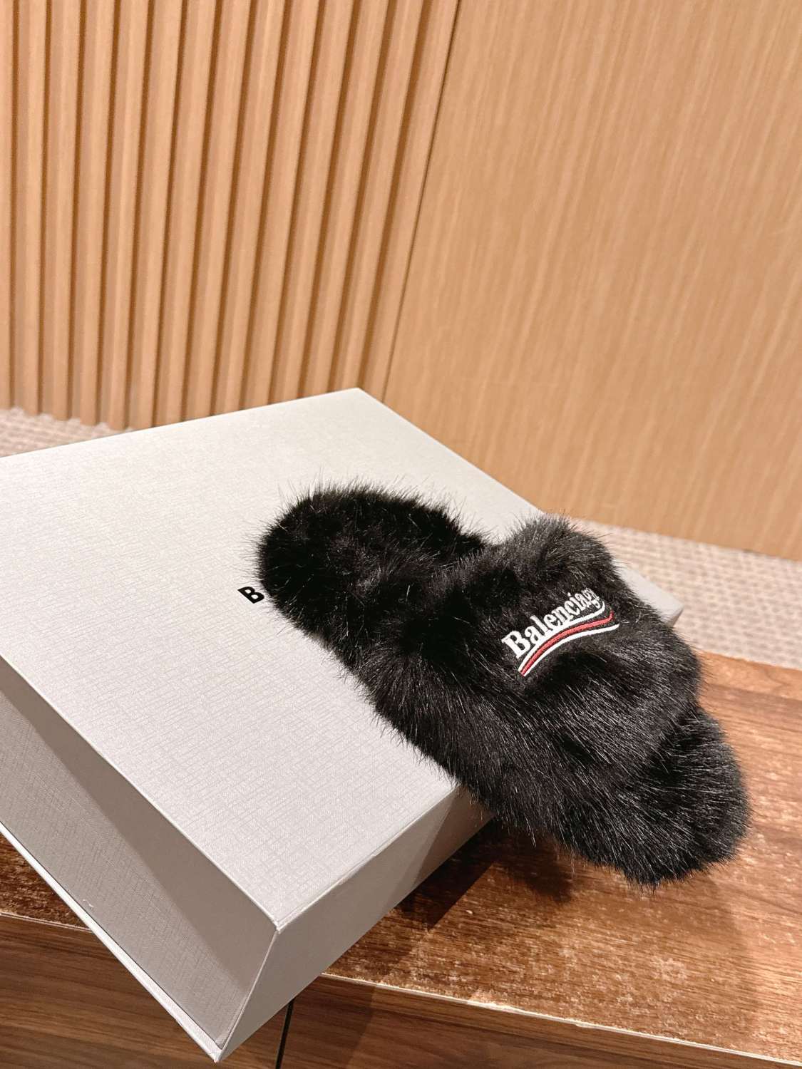 Balenciaga Women's Fall/Winter Casual Round Toe Open Back Wool Embroidered Logo Slippers Shoes #78917