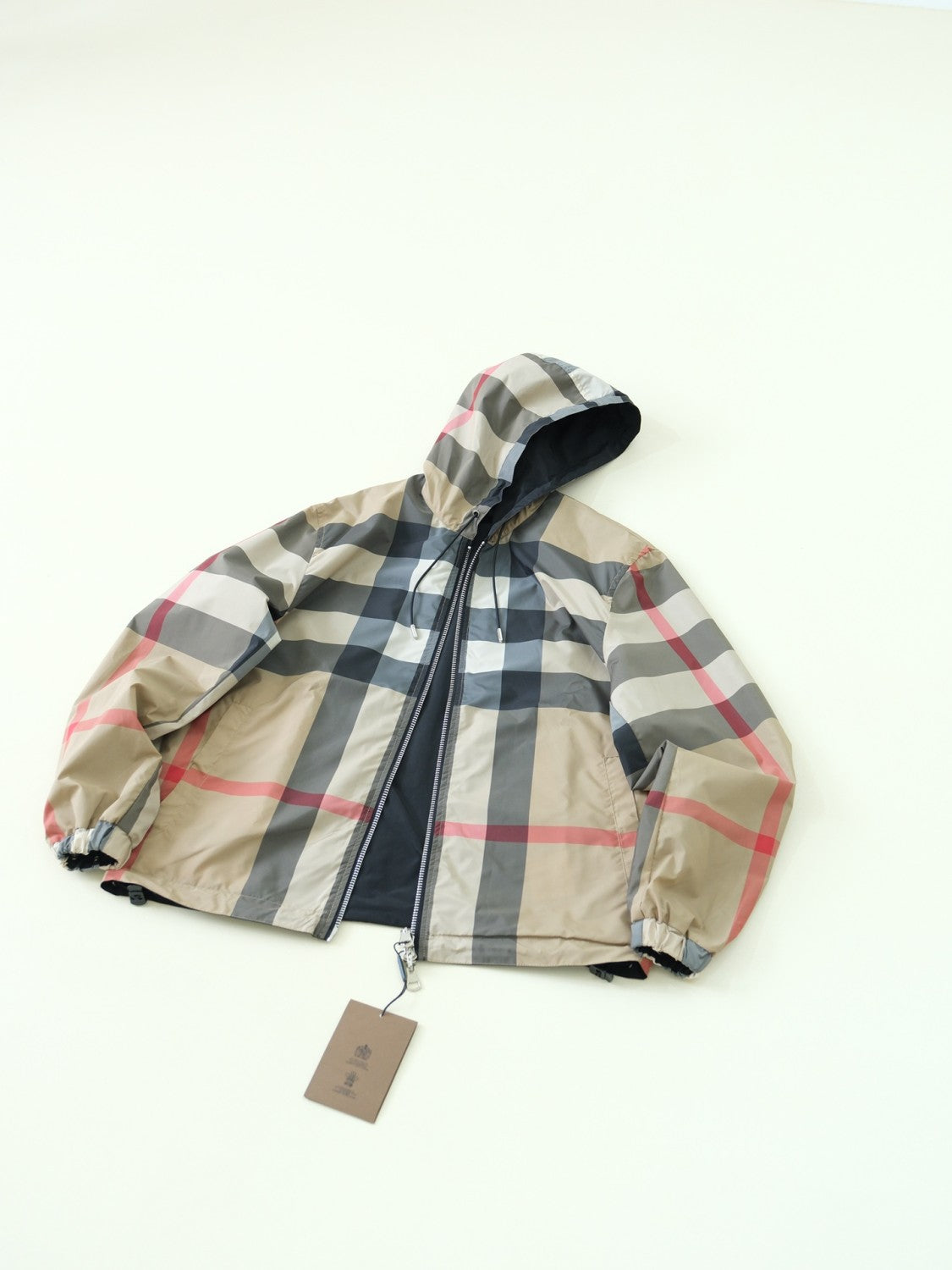 Burberry Men's Spring and Fall Reversible Plaid Checked Printed Hooded Long Sleeve Zipper Jacket #72612
