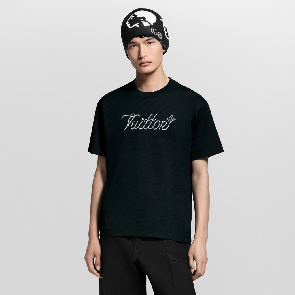 Louis Vuitton Men's Summer Fashion Casual Solid Color Beaded Embroidered Logo Jacquard Fabric Short-sleeve T-Shirt #78452