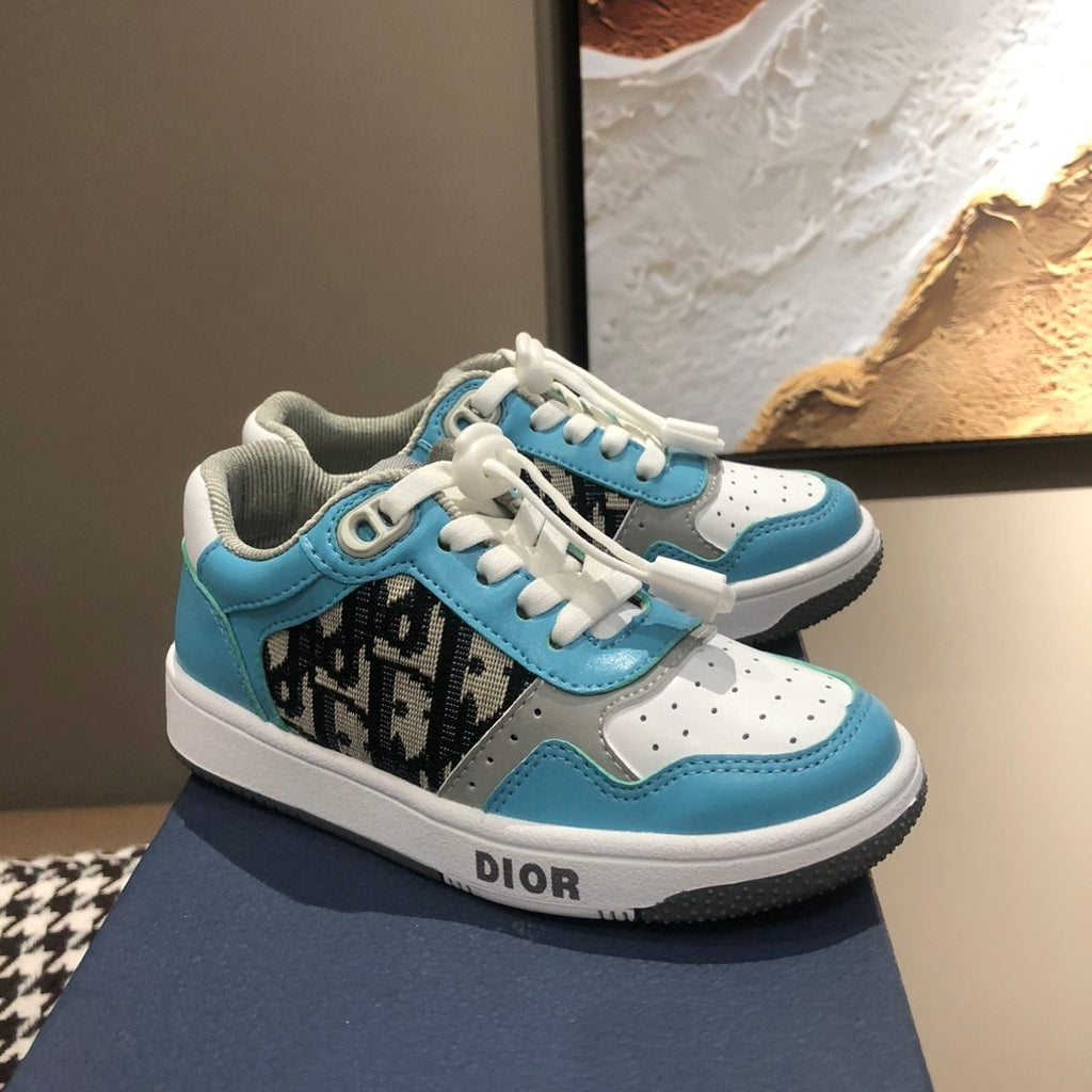 Dior Kid's Four Seasons Color Blocking Lace-Up Round Head Low Top Casual Board Shoes #31271