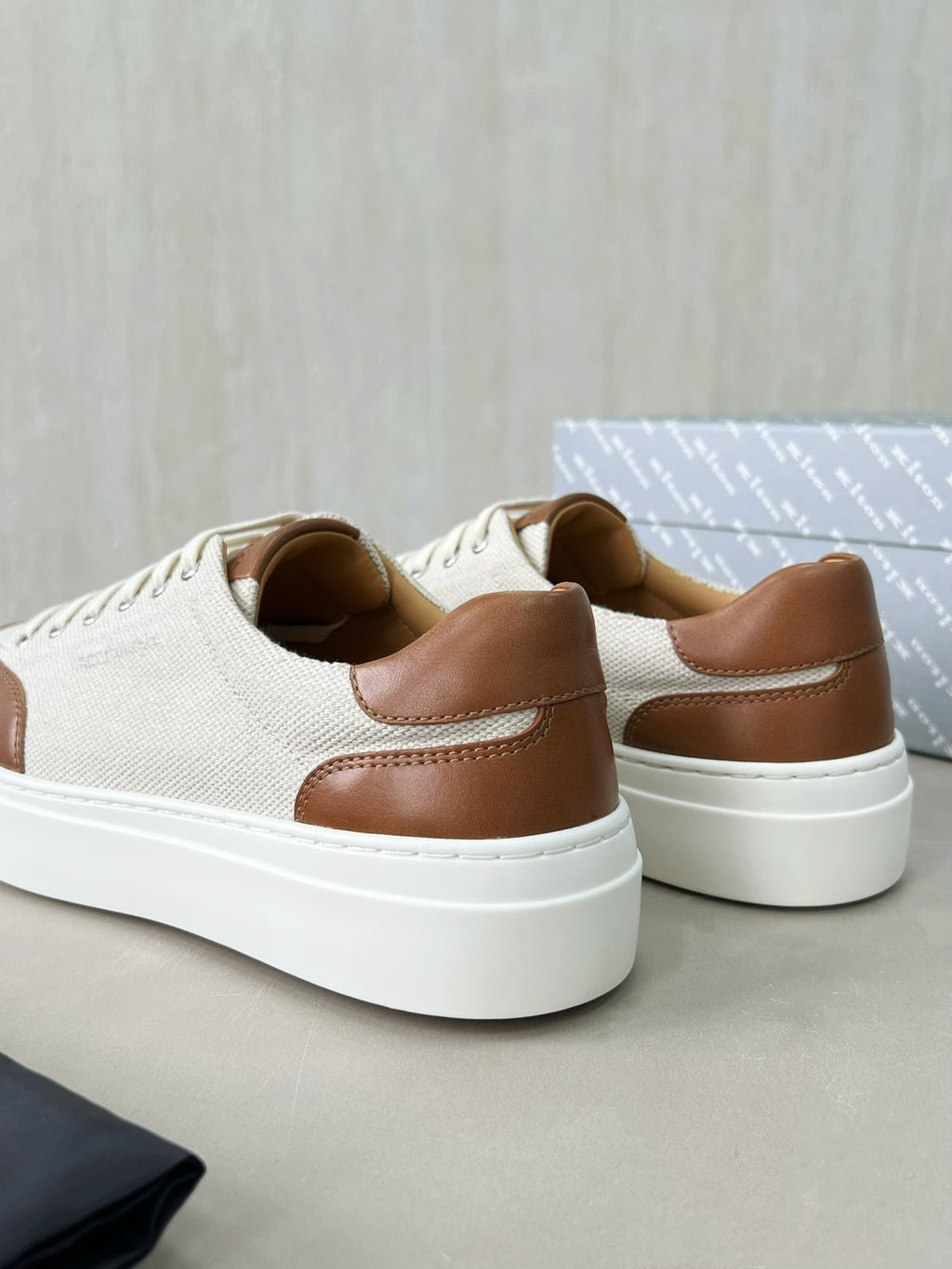 Kiton Men's Four Seasons Colour Block Canvas Leather Low Top Flat Lace Up Casual Shoes #76987