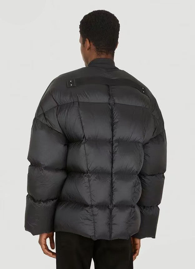 Rick Owens Men's And Women's Fall And Winter Quilted Line Design Simple Loose Thickened Down Jacket Jacket Zipper Black Seko Trend Oversized Jacket Ngvp #2611