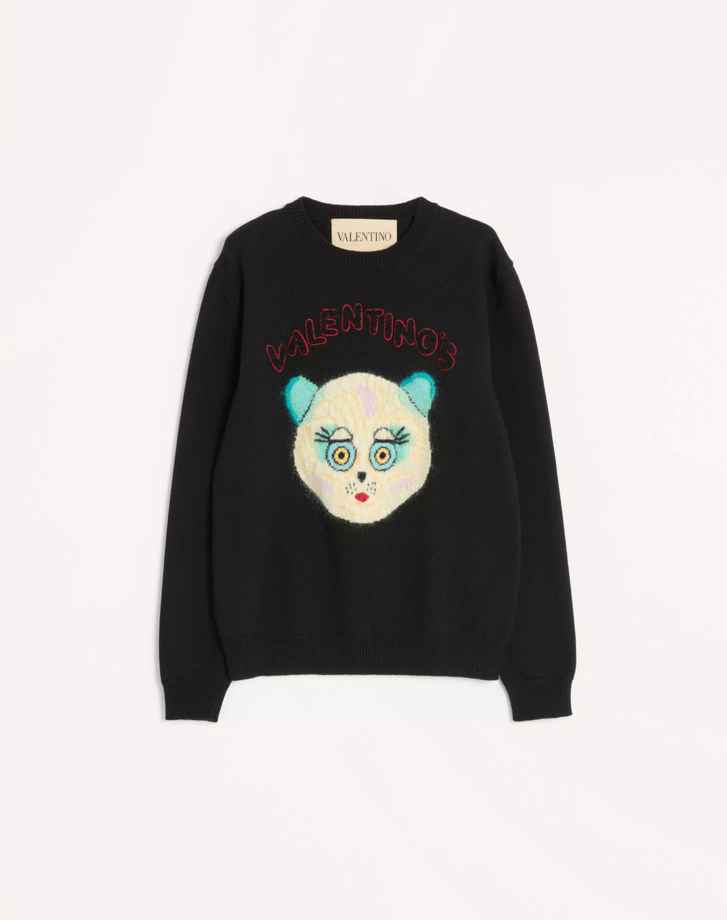 Valentino Men's Le Chat De La Maison Wool Logo Cat Embroidered Solid Color Crew Neck Long Sleeve Knit Sweater #81754