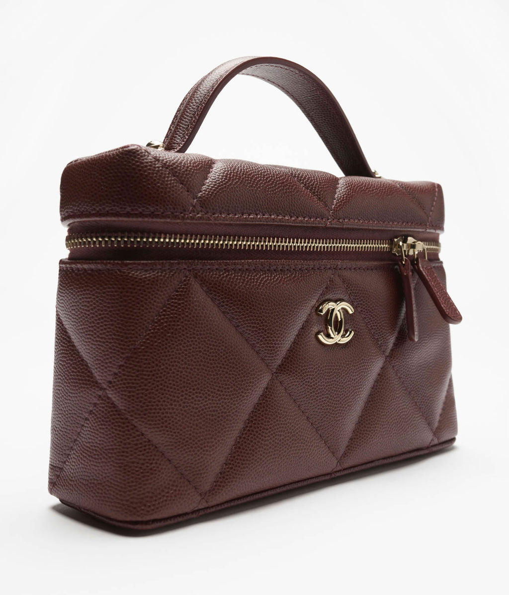 Chanel Chain Dressing Table Grained Shiny Calfskin with Gold Metal Dark Brown Fashion #332778