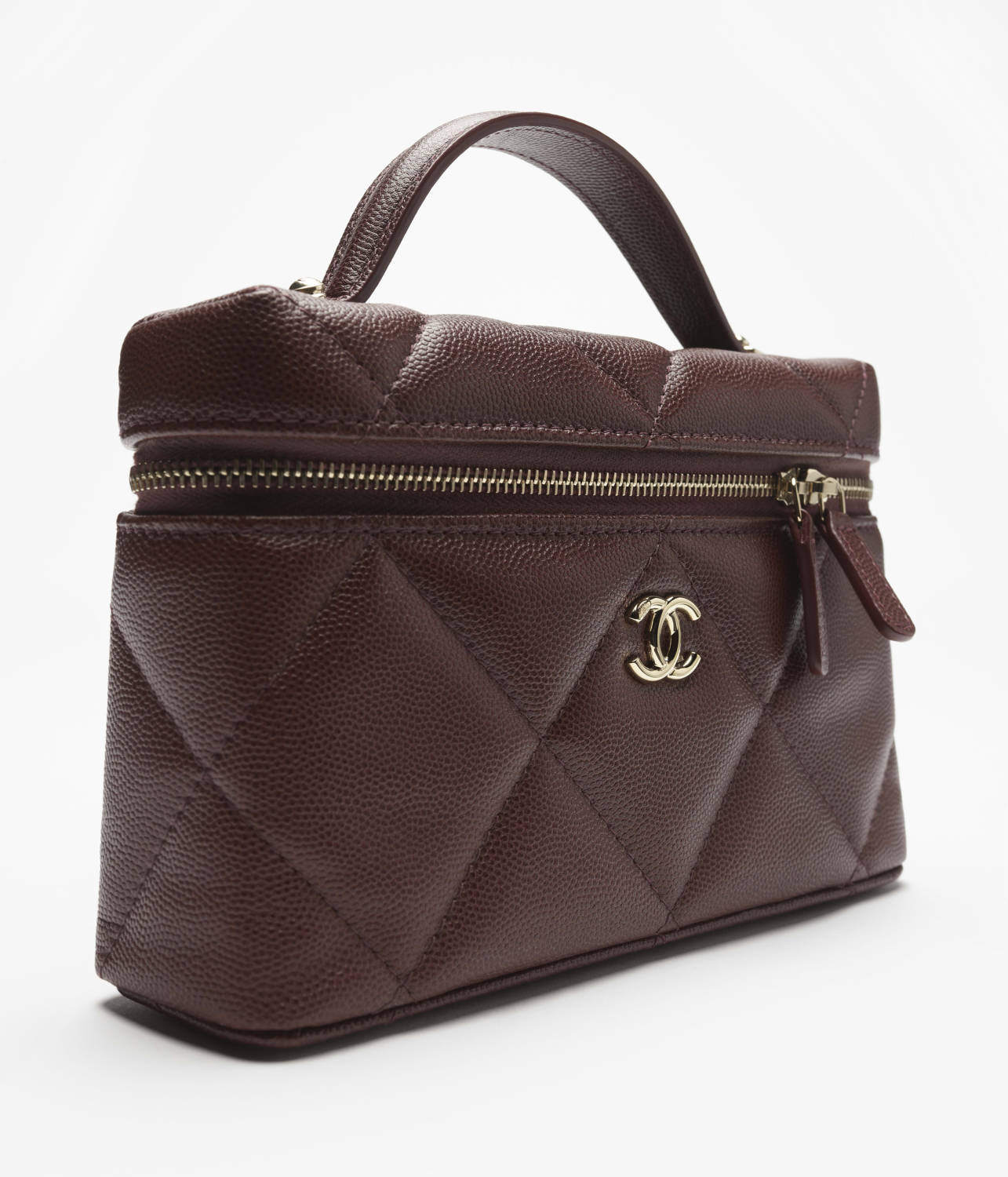 Chanel Chain Dressing Table Grained Shiny Calfskin with Gold Metal Dark Brown Fashion #332778