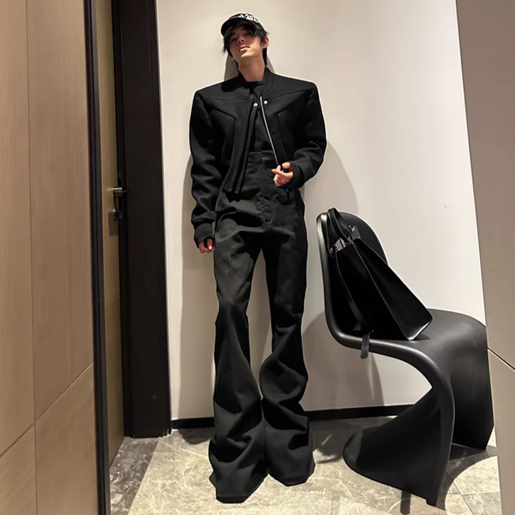 Rick Owens Men's Black Cotton Flared Trousers Spring And Autumn High Waist Trousers Loose Casual Fashion High Street Thin Trousers Pants Ngvp #9829