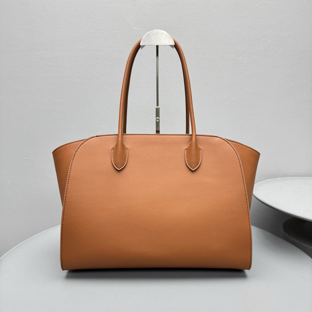 THE ROW Men's & Women's Marlo 14 Grained Leather Shopping Tote Solid Color Plain-Weave Leather Handbag Tote Bag Bags W1800L133BLANS #81731