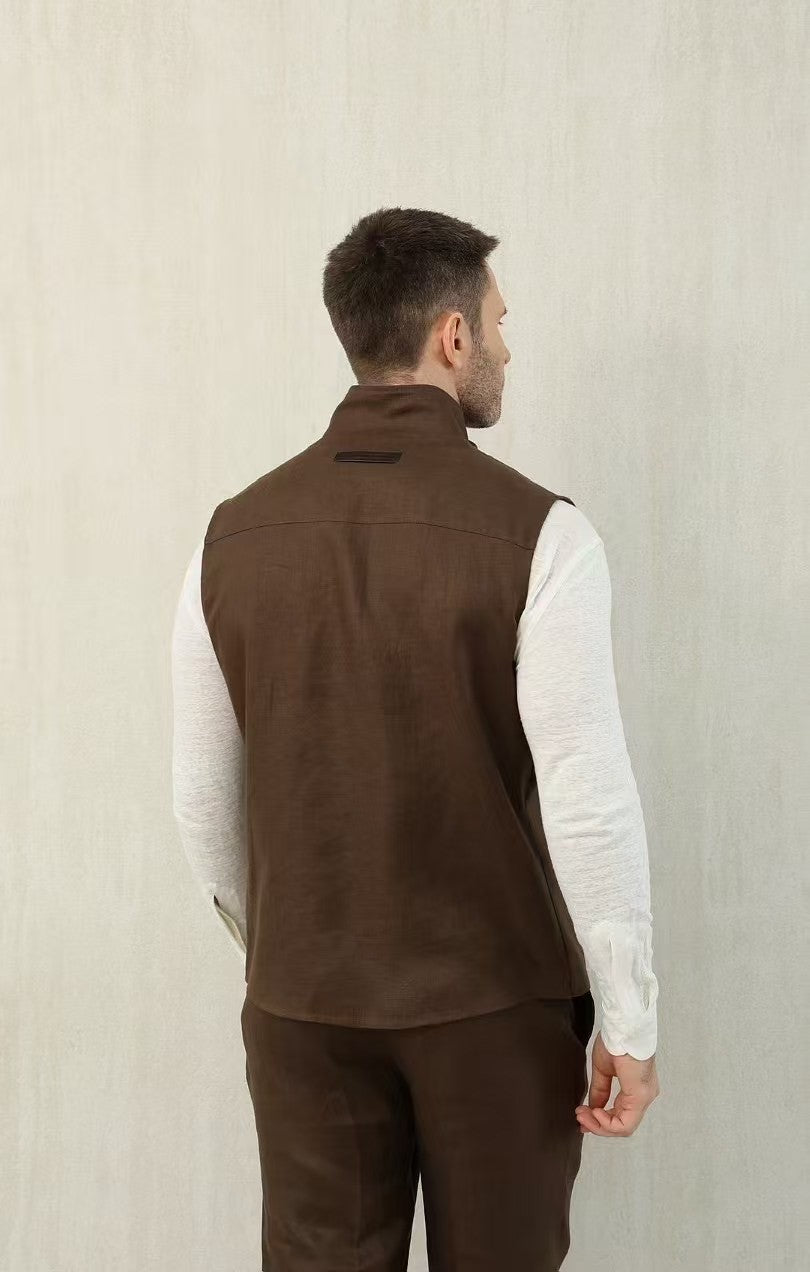 Ermenegildo Zegna Men's Spring And Autumn Solid Color Standing Collar Zipper Fit Sleeveless Vest Jacket Ngvp #1168