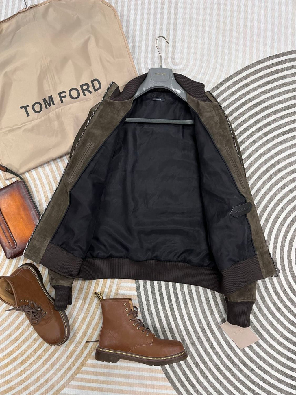 Tom Ford Men's Fall/Winter Casual Fashion Crew Neck Zipper Long Sleeve Baseball Leather Jacket #79296