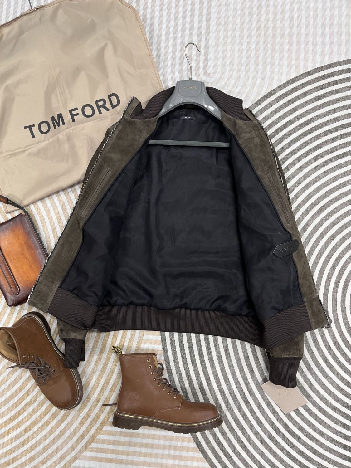 Tom Ford Men's Fall/Winter Casual Fashion Crew Neck Zipper Long Sleeve Baseball Leather Jacket #79296