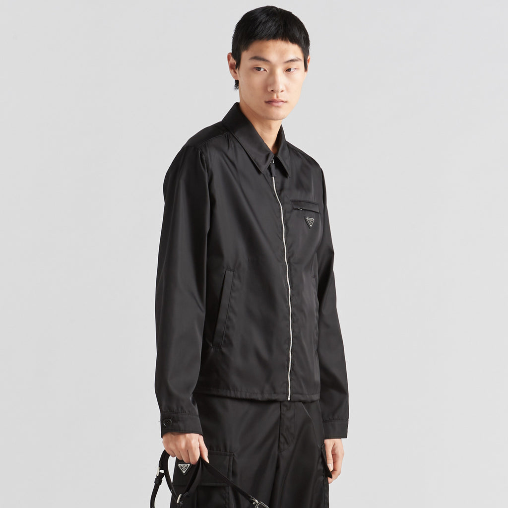 Prada Men's Fall/Winter Fashion Casual Solid Color Collared Zipper Nylon Triangular Logo Shirt Style Jacket #79153