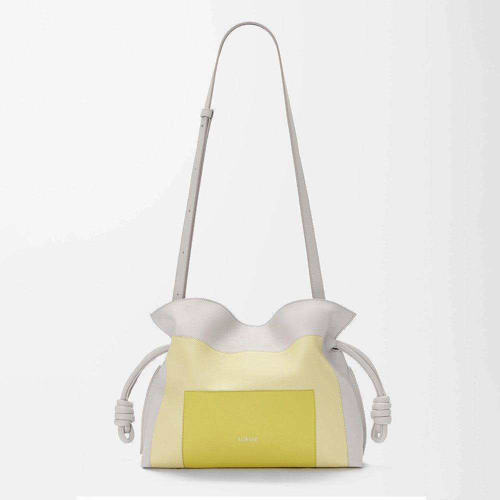 LOEWE Flamenco x Albers  Medium Nappa Leather Flamenco Clutch Caramel Bright Green Logo Classic Cowhide Colorblocked Clutch Bag #332361