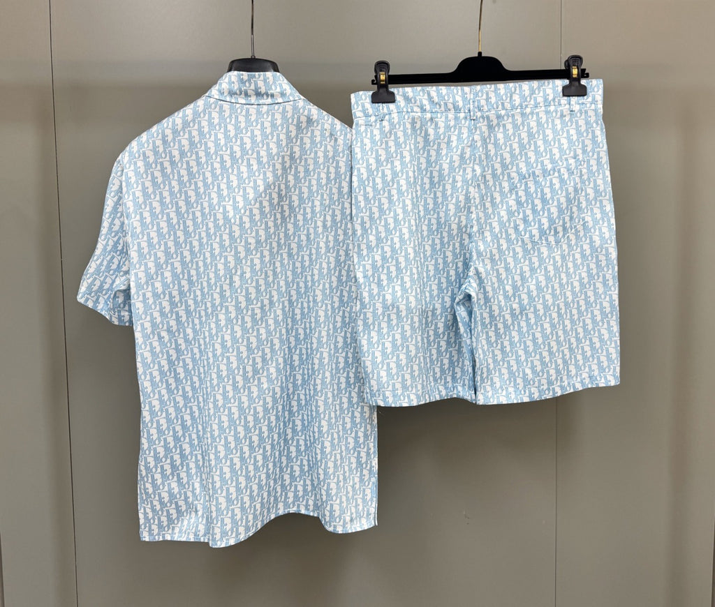 Dior Men's Summer Solid Color Letter Printed Single Breasted Short Sleeve Shirt Shorts Set Suit #76284