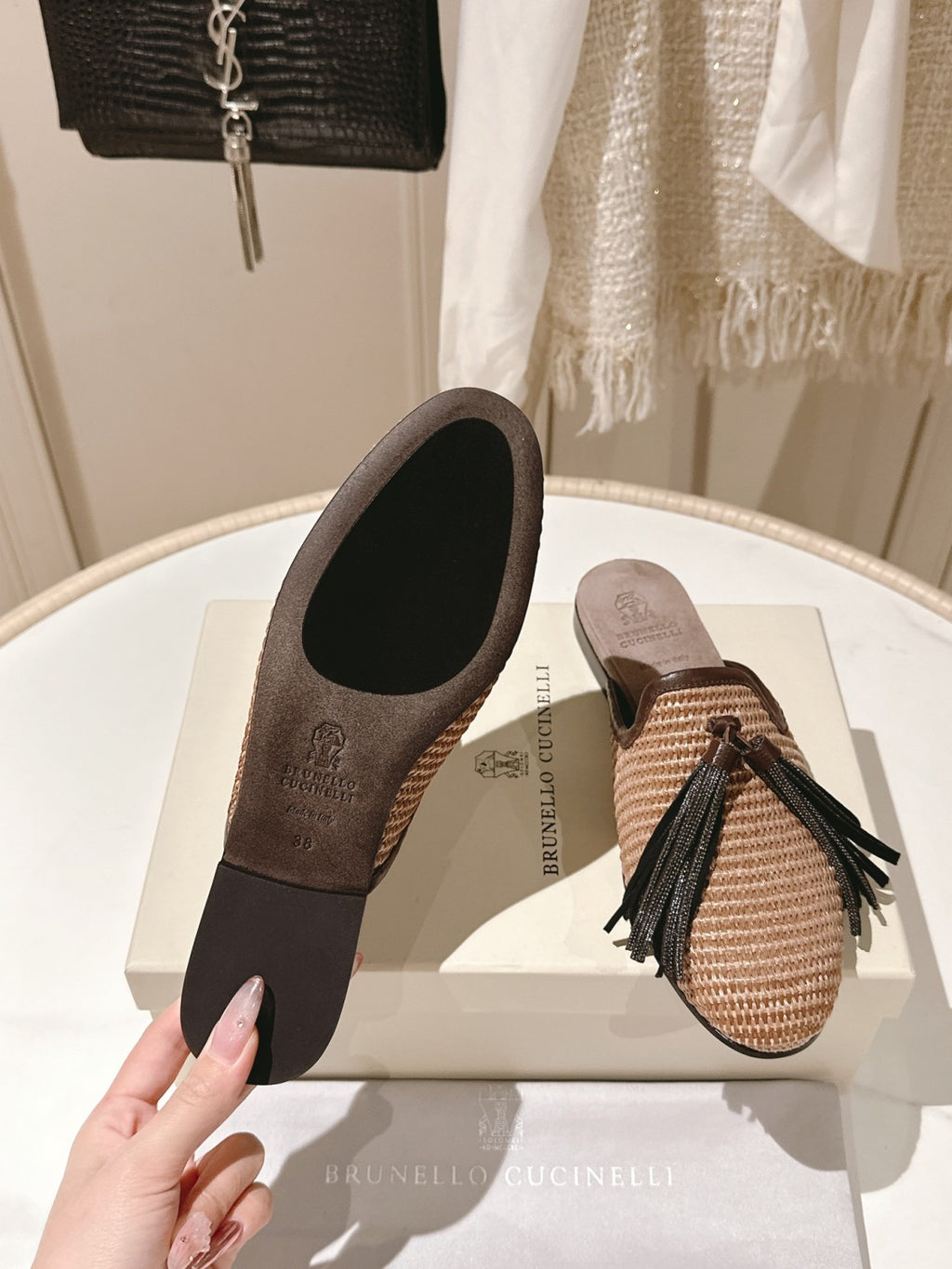 Brunello Cucinelli Women's Tassel Round Toe Solid Color Summer Flat Shoes Lafayette Sheepskin Casual Shoes Tassel Mule Shoes Ngvp #1536