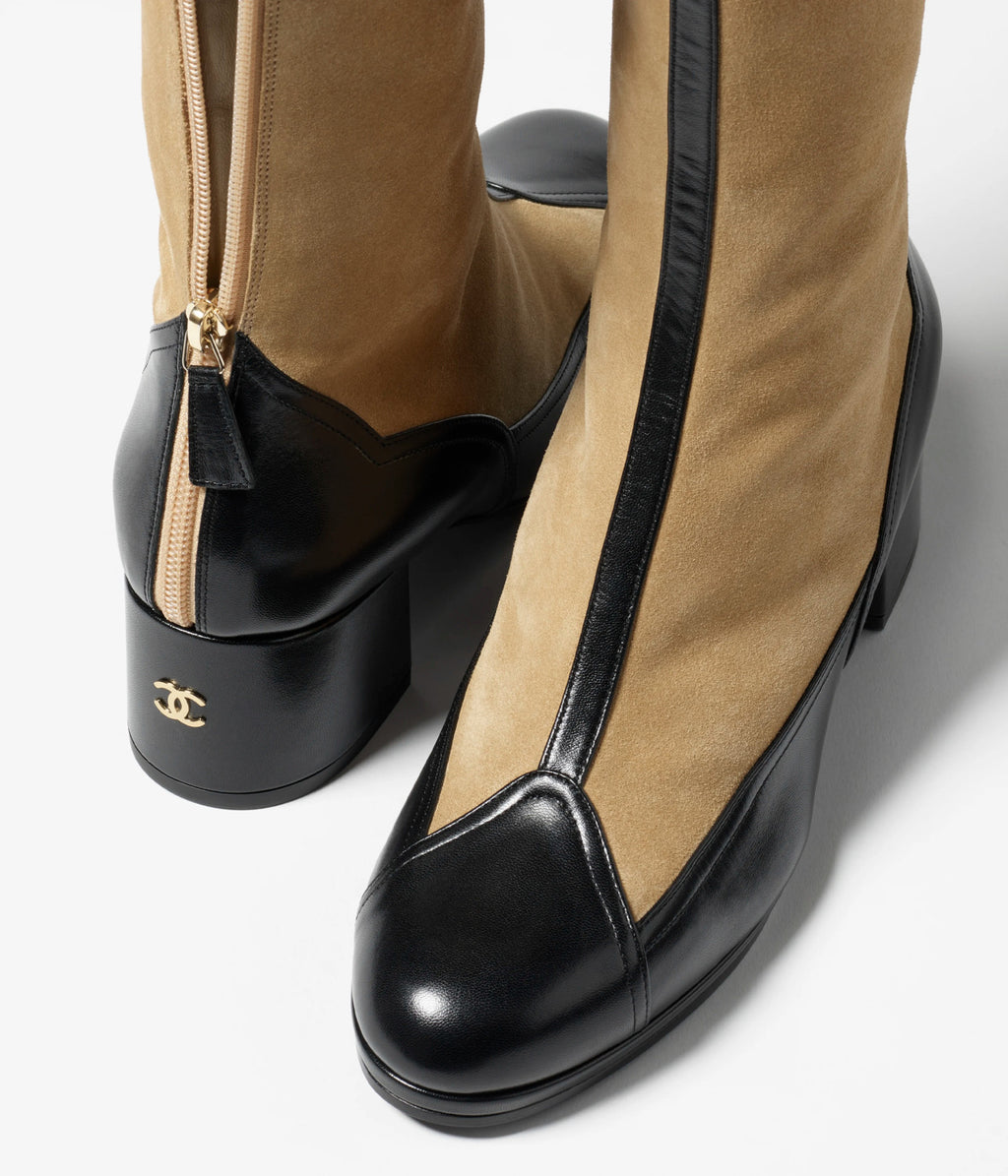 Chanel Women's Sheepskin Calfskin Round Toe Zipper High Top Boots Autumn and Winter Solid Color Chunky Heel Casual Shoes Ngvp #2138