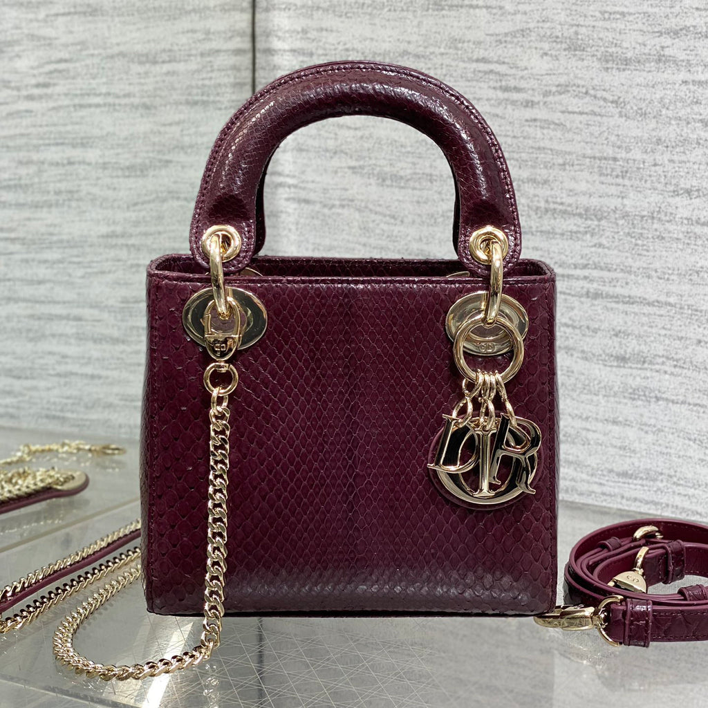Dior Lady Women's Solid Color Metal Pendant Detachable Chain Shoulder Strap Snake Skin Single Shoulder Crossbody Handbag Bag Bags #77722