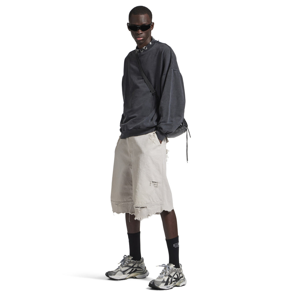 Balenciaga Workwear Shorts Men's Spring And Summer Cotton White Denim Shorts Fashion Trend Hole Casual Shorts Ngvp #1876