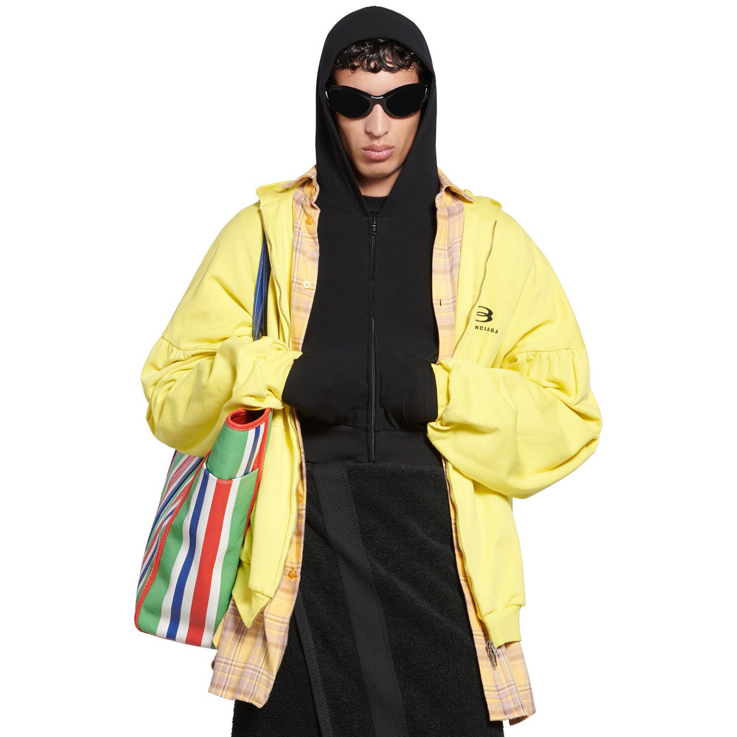 Balenciaga Men's Women's Spring & Autumn Yellow/Black Spliced Logo Printed Cotton Zipper Oversized Hoodie Ngvp #7562